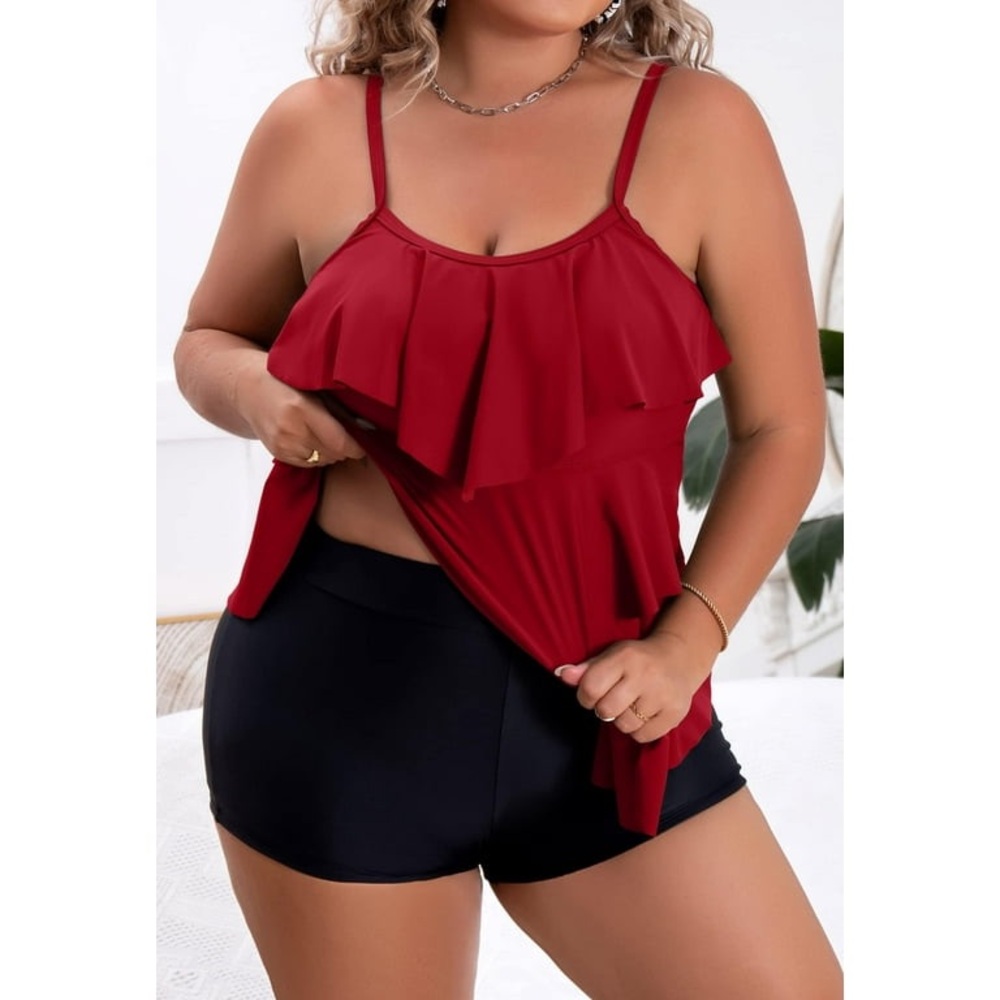 Tankini Plus Size Two Piece Tummy Control Ruffle with Shorts swimsuit
